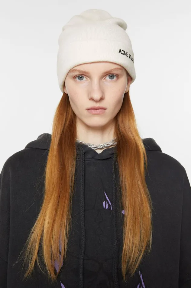 Acne Studios Embroidered Logo Beanie Off White Women Hats