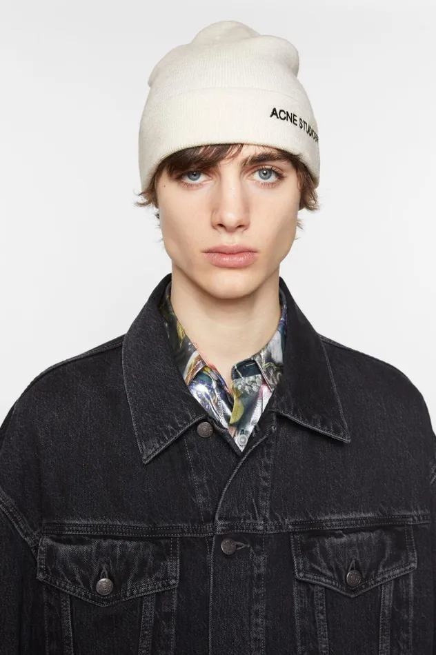 Acne Studios Embroidered Logo Beanie Off White Women Hats