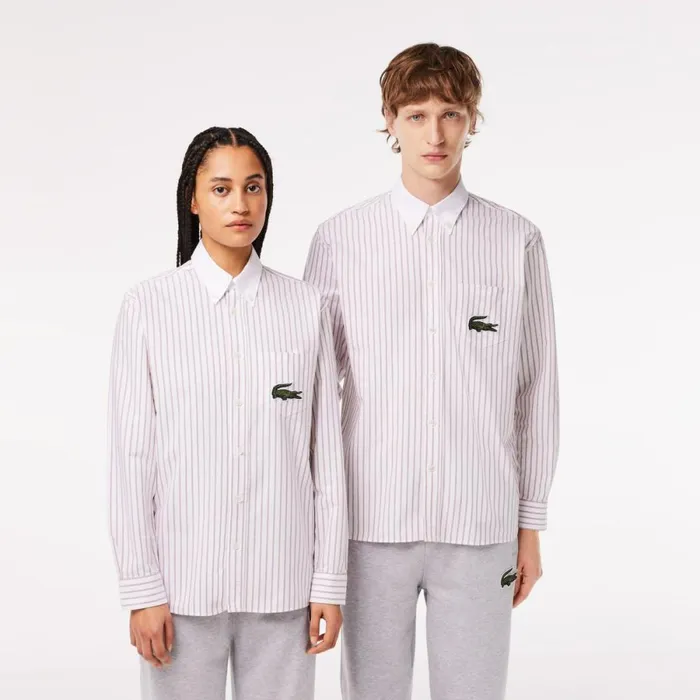 Button Down Shirts Men Lacoste Unisex Striped Contrast Collar Cotton Oxford Shirt Bordeaux White Iqt Button Down Shirts Men Lacoste Unisex Striped Contrast Collar Cotton Oxford Shirt Bordeaux White Iqt