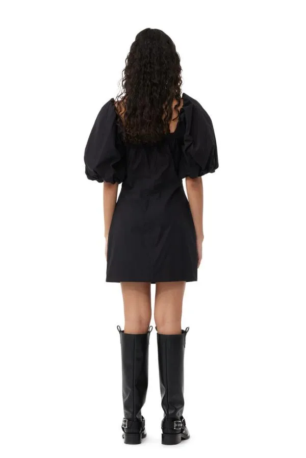 Clothing GANNI Dresses Black Cotton Poplin Puff Sleeve Mini Dress Black