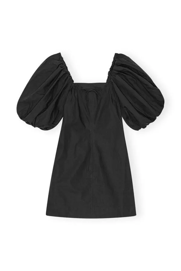 Clothing GANNI Dresses Black Cotton Poplin Puff Sleeve Mini Dress Black