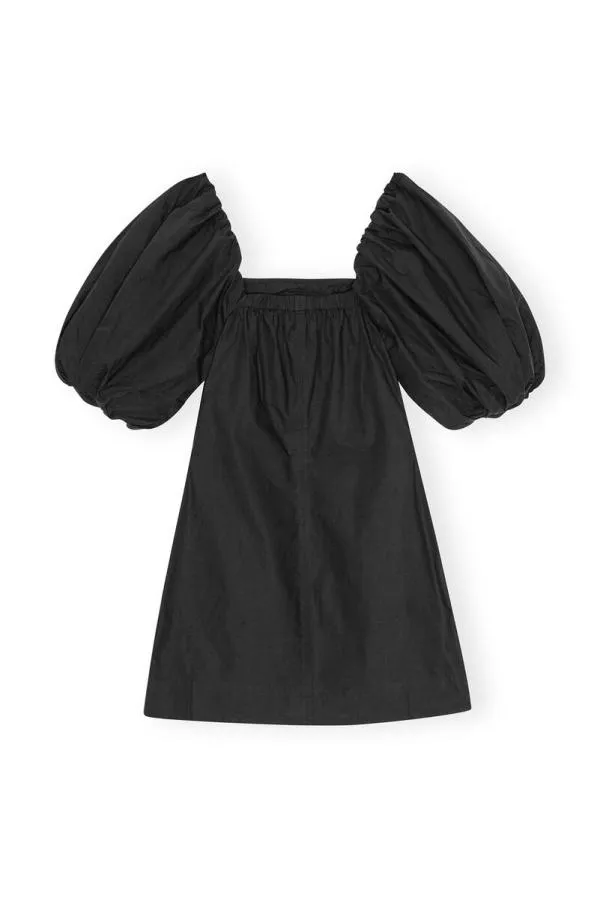 Clothing GANNI Dresses Black Cotton Poplin Puff Sleeve Mini Dress Black