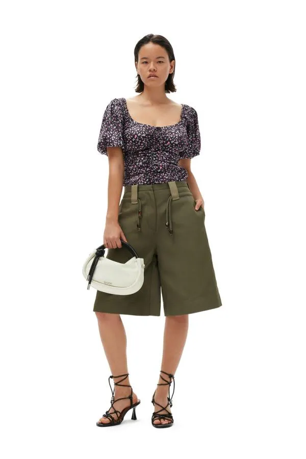 Clothing GANNI Shorts Heavy Twill Wide Shorts Kalamata