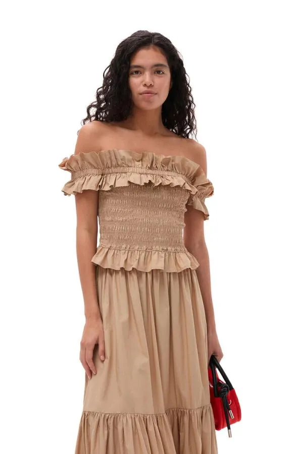 Clothing GANNI Tops Cotton Poplin Offshoulder Smock Top Curds And Whey
