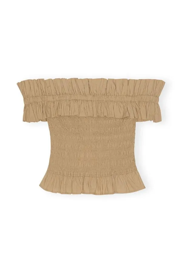 Clothing GANNI Tops Cotton Poplin Offshoulder Smock Top Curds And Whey Clothing GANNI Tops Cotton Poplin Offshoulder Smock Top Curds And Whey