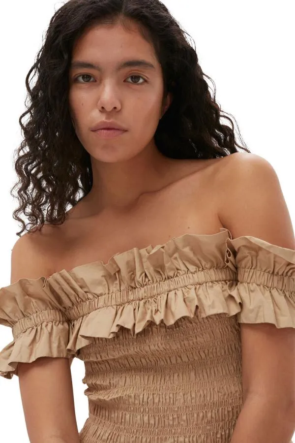 Clothing GANNI Tops Cotton Poplin Offshoulder Smock Top Curds And Whey Clothing GANNI Tops Cotton Poplin Offshoulder Smock Top Curds And Whey
