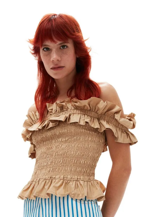 Clothing GANNI Tops Cotton Poplin Offshoulder Smock Top Curds And Whey Clothing GANNI Tops Cotton Poplin Offshoulder Smock Top Curds And Whey