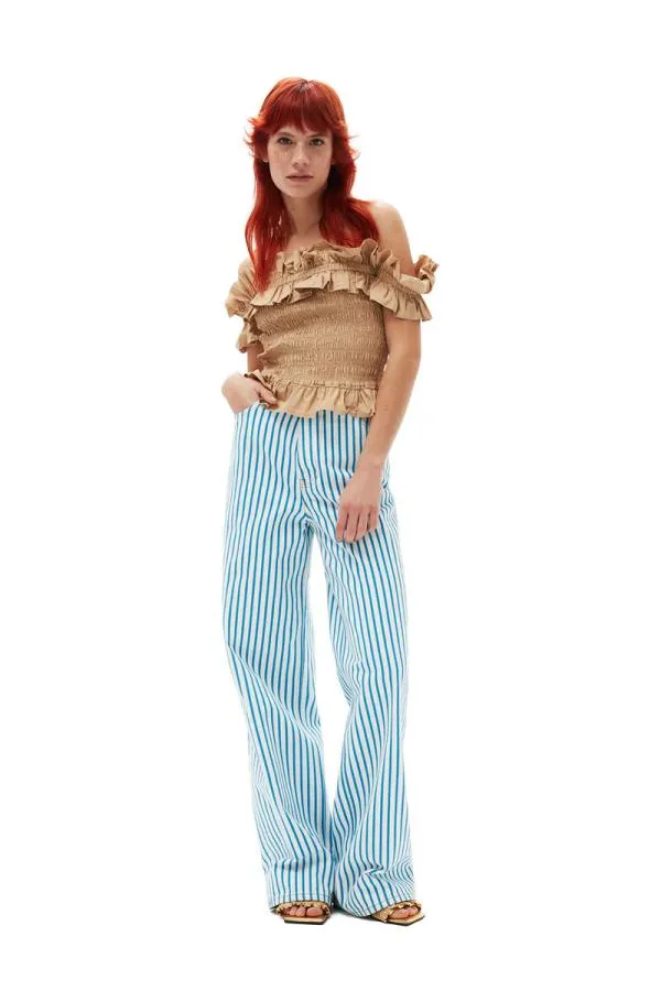 Clothing GANNI Tops Cotton Poplin Offshoulder Smock Top Curds And Whey Clothing GANNI Tops Cotton Poplin Offshoulder Smock Top Curds And Whey