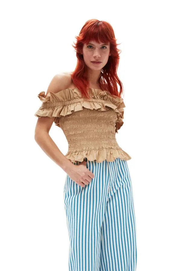 Clothing GANNI Tops Cotton Poplin Offshoulder Smock Top Curds And Whey Clothing GANNI Tops Cotton Poplin Offshoulder Smock Top Curds And Whey