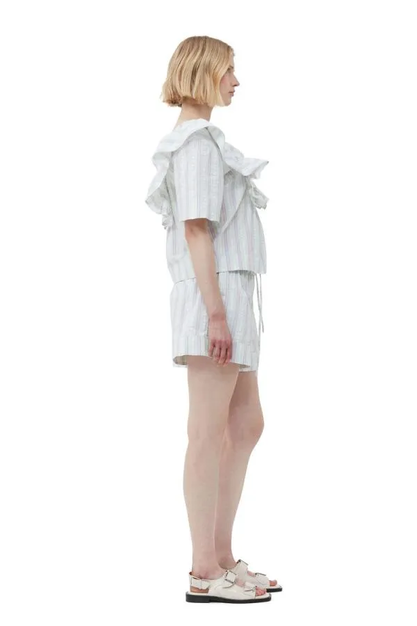 Clothing GANNI Tops Striped Seersucker Ruffle Blouse Mauve Chalk