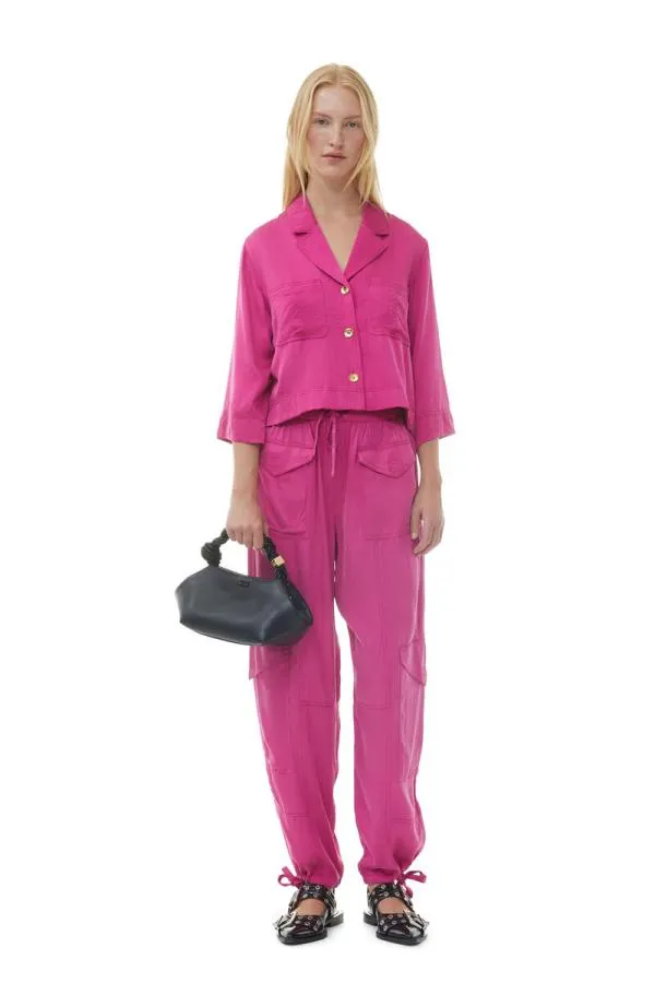 Clothing GANNI Trousers Pink Washed Satin Pocket Trousers Fuchsia Red