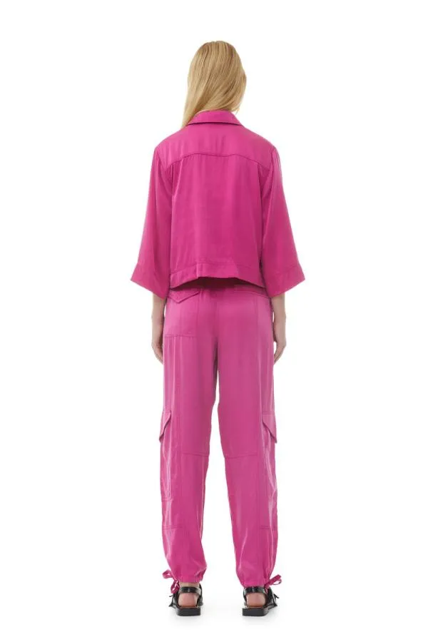 Clothing GANNI Trousers Pink Washed Satin Pocket Trousers Fuchsia Red