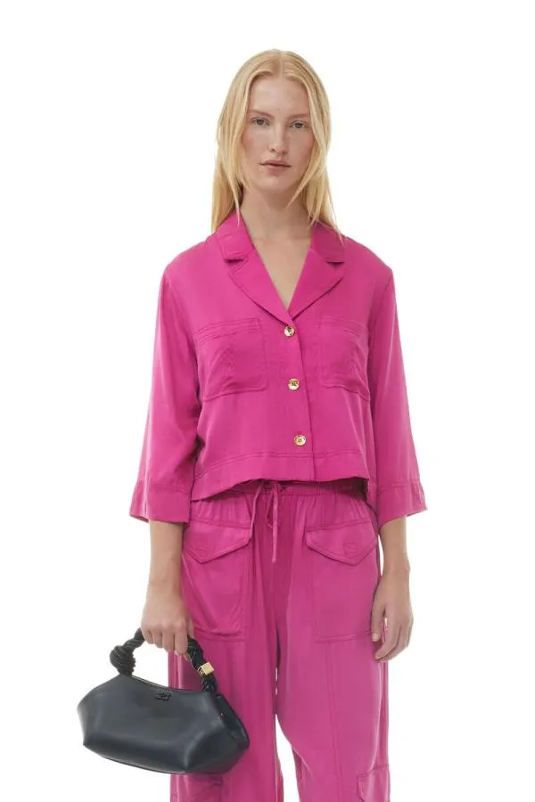 Clothing GANNI Trousers Pink Washed Satin Pocket Trousers Fuchsia Red