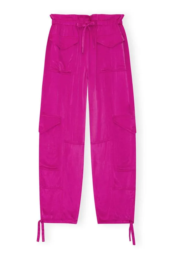 Clothing GANNI Trousers Pink Washed Satin Pocket Trousers Fuchsia Red