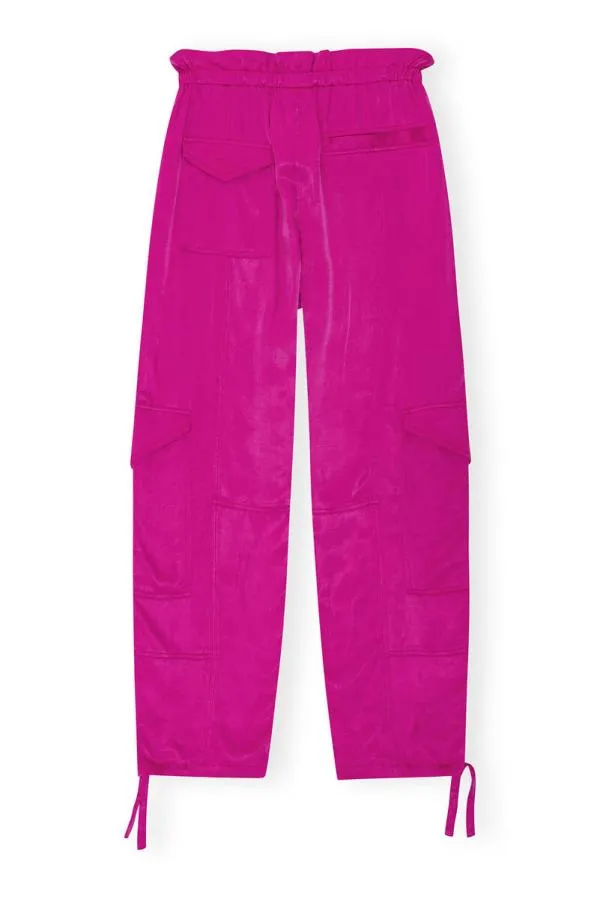 Clothing GANNI Trousers Pink Washed Satin Pocket Trousers Fuchsia Red