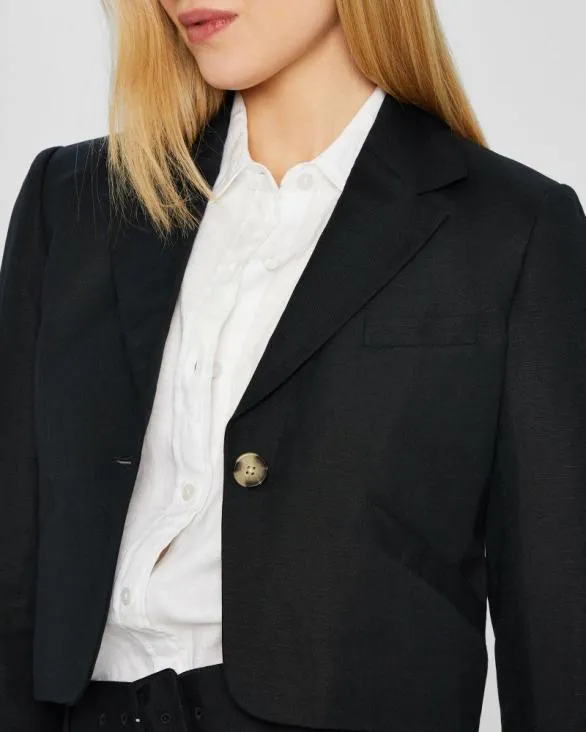 Club Monaco Blazers and Suiting Cropped Linen Blend Blazer Black 8211 Women