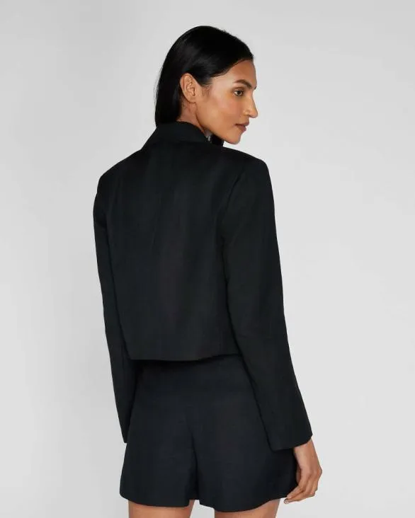 Club Monaco Blazers and Suiting Cropped Linen Blend Blazer Black 8211 Women