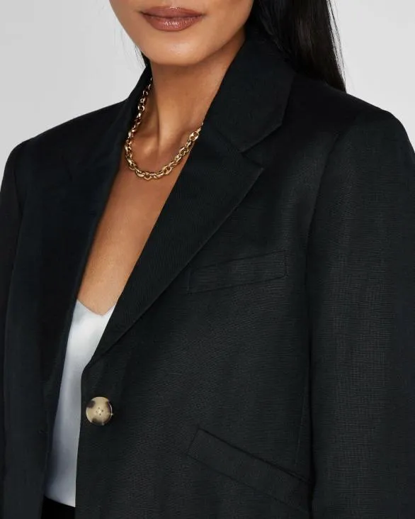 Club Monaco Blazers and Suiting Cropped Linen Blend Blazer Black 8211 Women