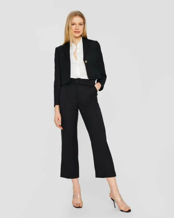 Club Monaco Blazers and Suiting Cropped Linen Blend Blazer Black 8211 Women