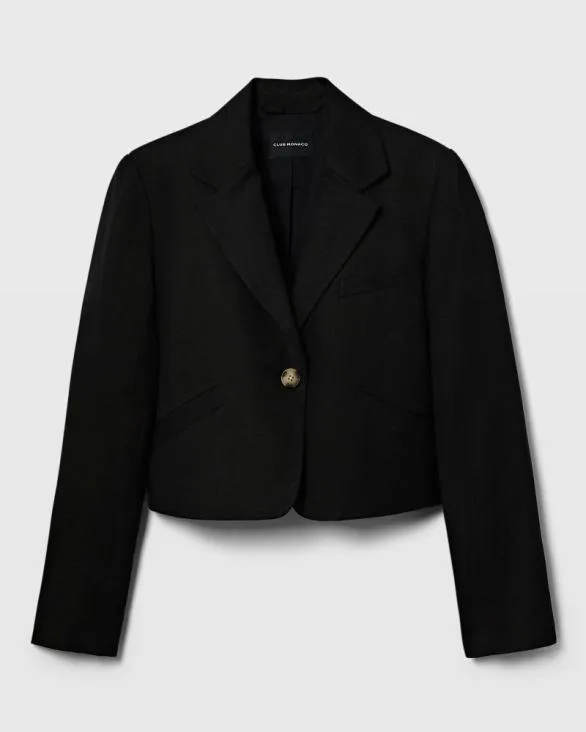 Club Monaco Blazers and Suiting Cropped Linen Blend Blazer Black 8211 Women