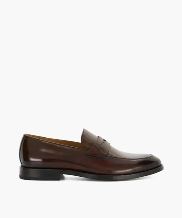 Dune London Leather Sole Shoes Men Surrey Brown Leather Penny Loafers Brown