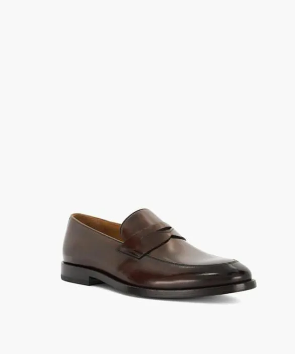 Dune London Leather Sole Shoes Men Surrey Brown Leather Penny Loafers Brown