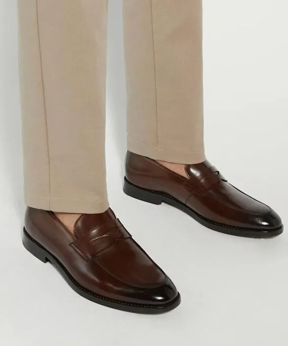 Dune London Leather Sole Shoes Men Surrey Brown Leather Penny Loafers Brown