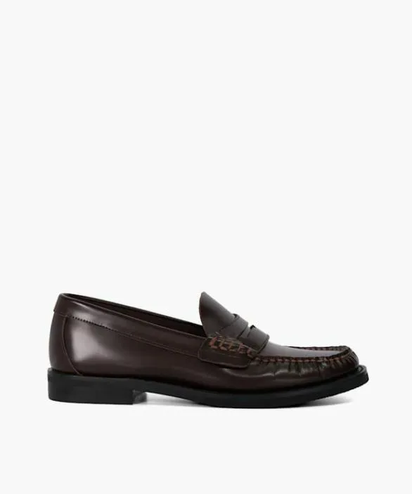 Dune London Loafers Women Ginnie Burgundy Leather Penny Loafers Red