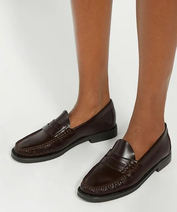 Dune London Loafers Women Ginnie Burgundy Leather Penny Loafers Red