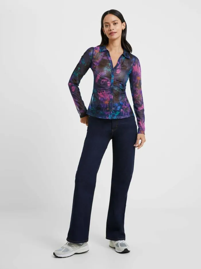 French Connection Toni Mesh Gabriela Top Blue Depths Women Tops