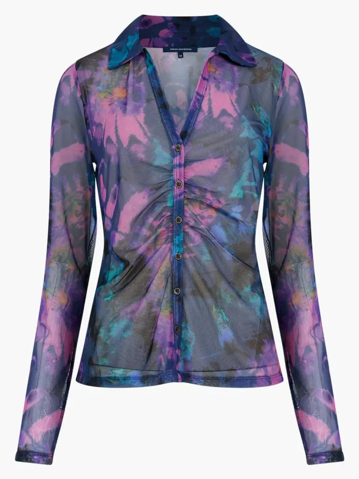 French Connection Toni Mesh Gabriela Top Blue Depths Women Tops