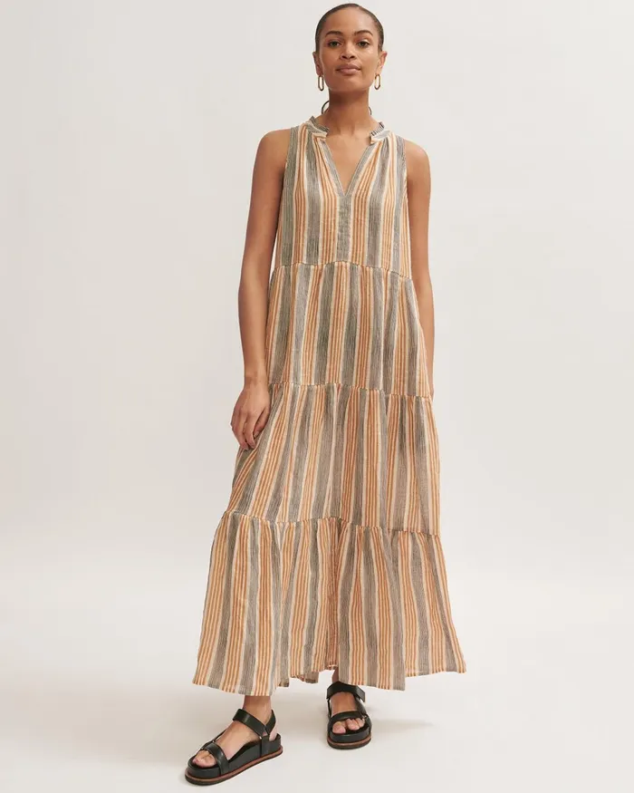 Jigsaw Dresses and Jumpsuits Women Gauze Linen Striped Maxi Dress Cream