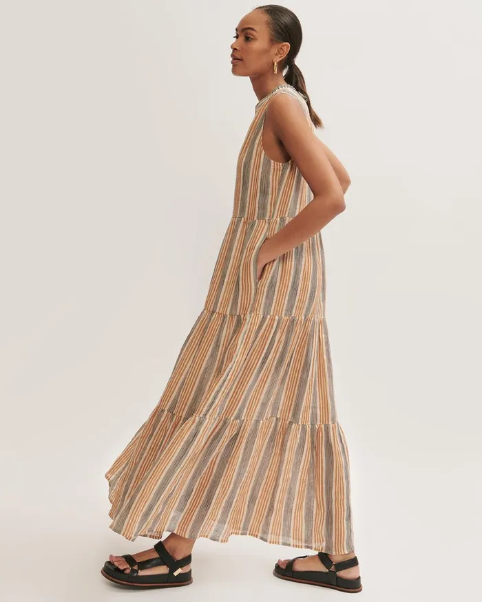 Jigsaw Dresses and Jumpsuits Women Gauze Linen Striped Maxi Dress Cream