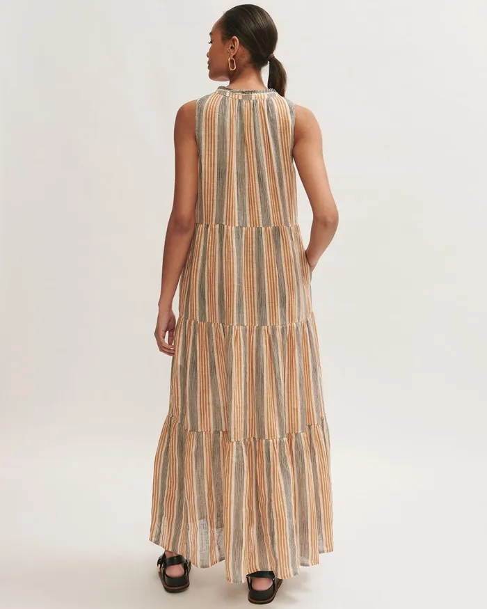 Jigsaw Dresses and Jumpsuits Women Gauze Linen Striped Maxi Dress Cream