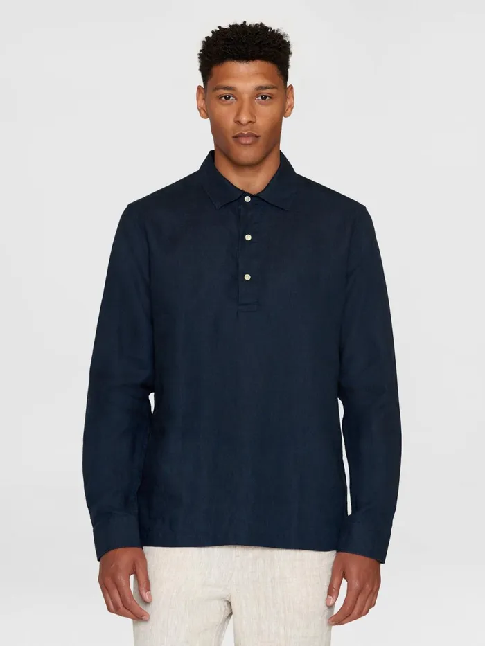 KnowledgeCotton Apparel Shirts Loose Linen Polo Shirt Gotsvegan 8211 Men