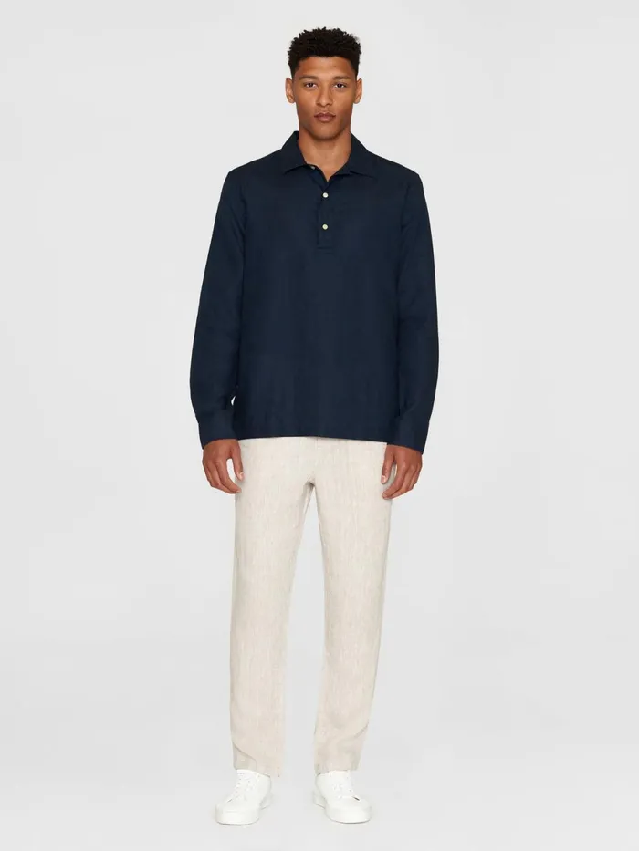 KnowledgeCotton Apparel Shirts Loose Linen Polo Shirt Gotsvegan 8211 Men