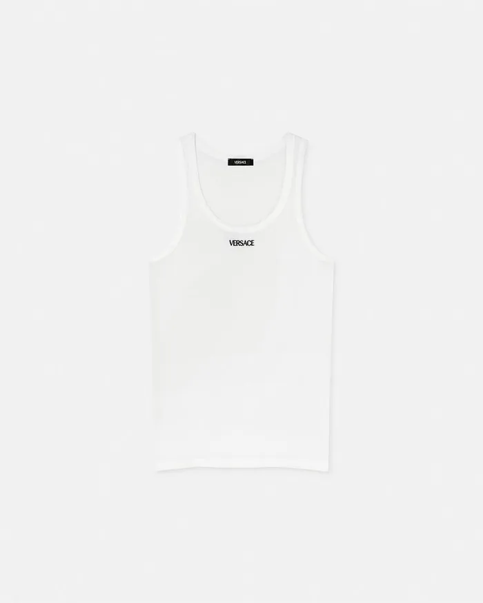 Loungewear and Pajamas Men Versace Logo Ribbed Tank Top White