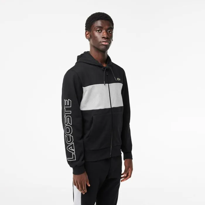 Matching Sets Men Lacoste Men039s Colorblock ZipUp Hoodie Black Grey Chine Snp