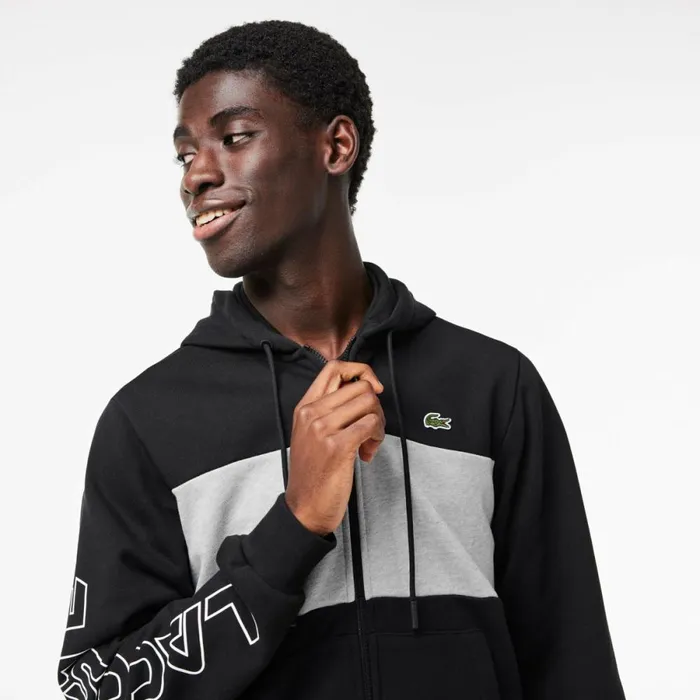 Matching Sets Men Lacoste Men039s Colorblock ZipUp Hoodie Black Grey Chine Snp