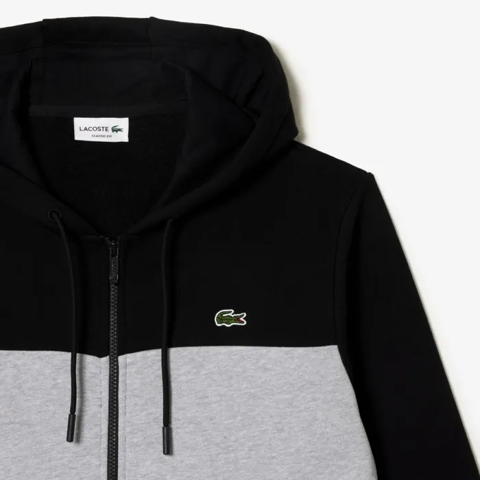 Matching Sets Men Lacoste Men039s Colorblock ZipUp Hoodie Black Grey Chine Snp
