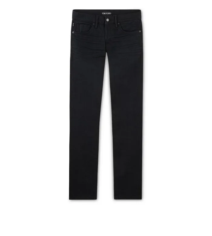 Men Jeans Tom Ford Slim Fit Stretch Japanese Selvedge Denim Black
