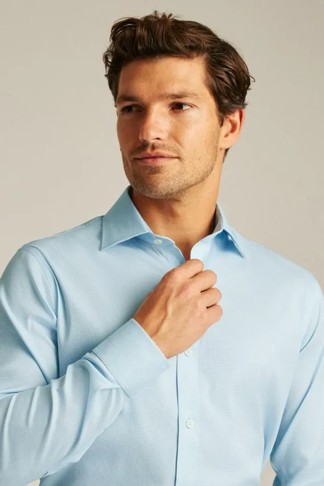 Men Jetsetter Stretch Dress Shirt Azure Blue Micro Houndstooth Bonobos Business Casual Shirts
