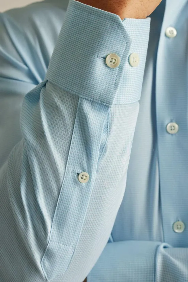 Men Jetsetter Stretch Dress Shirt Azure Blue Micro Houndstooth Bonobos Business Casual Shirts