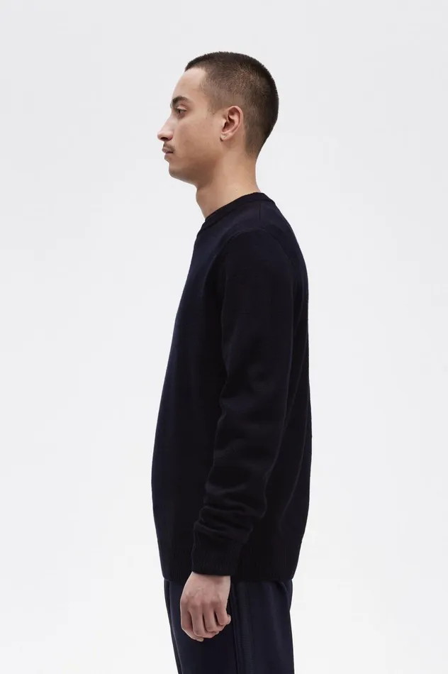 Men Laurel Wreath Crew Neck Jumper Navy Fred Perry Knitwear