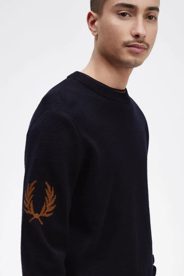 Men Laurel Wreath Crew Neck Jumper Navy Fred Perry Knitwear