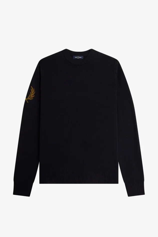 Men Laurel Wreath Crew Neck Jumper Navy Fred Perry Knitwear