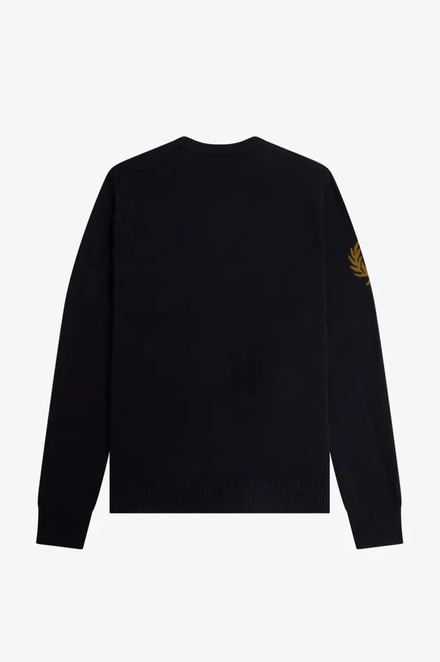 Men Laurel Wreath Crew Neck Jumper Navy Fred Perry Knitwear