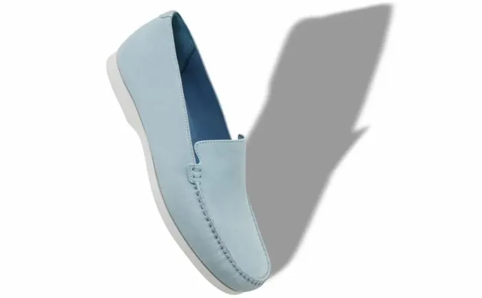 Men Light Blue Suede Boat Shoes Manolo Blahnik Loafers