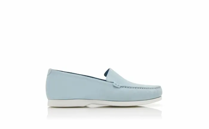 Men Light Blue Suede Boat Shoes Manolo Blahnik Loafers