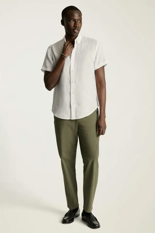 Men Riviera Linen Short Sleeve Shirt White Pearl Bonobos Casual Shirts